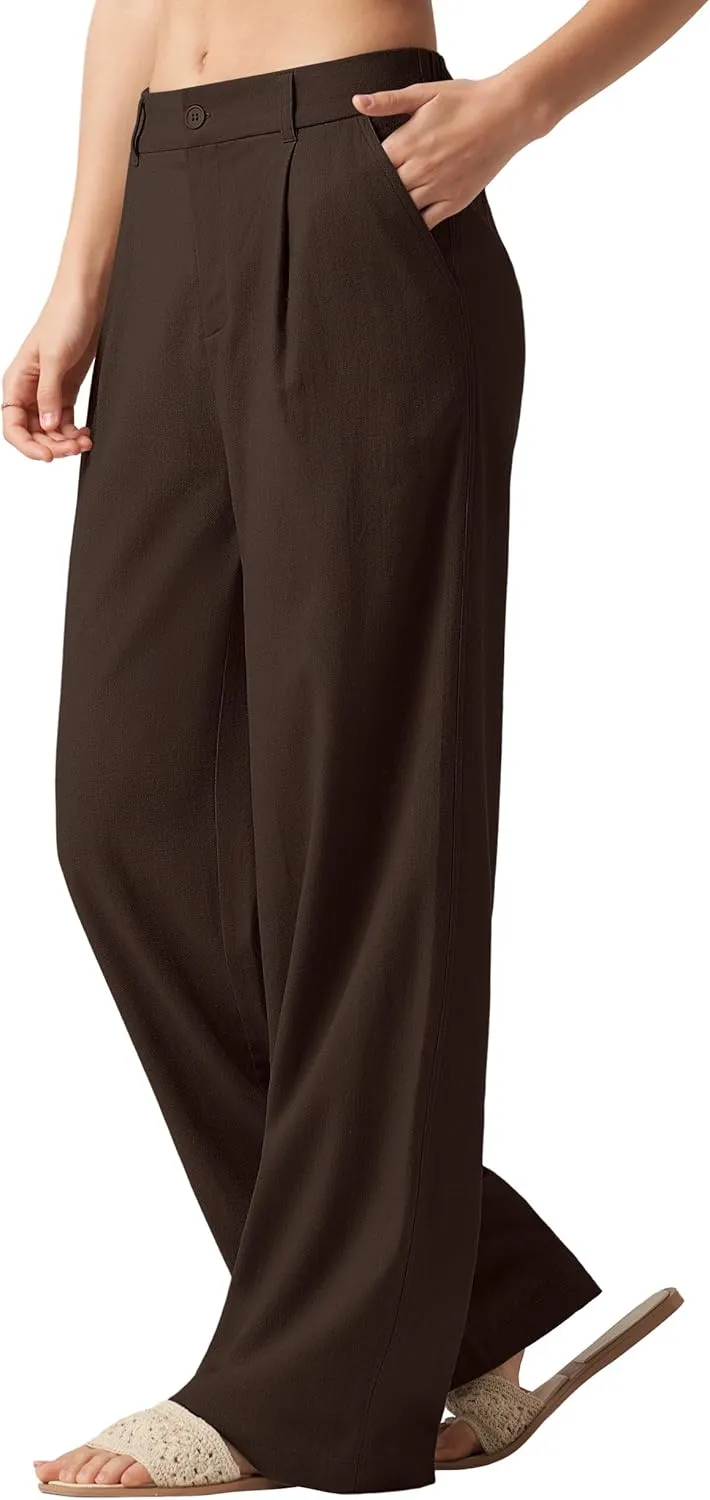Willit Women's Linen Pants Wide Leg Work Dress Pants Casual Slacks Business Pants with Pockets 29" 31"