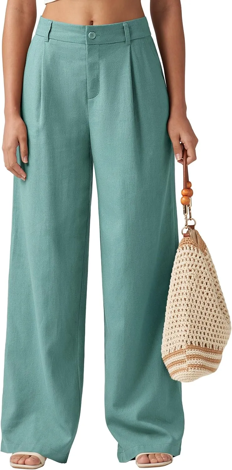 Willit Women's Linen Pants Wide Leg Work Dress Pants Casual Slacks Business Pants with Pockets 29" 31"