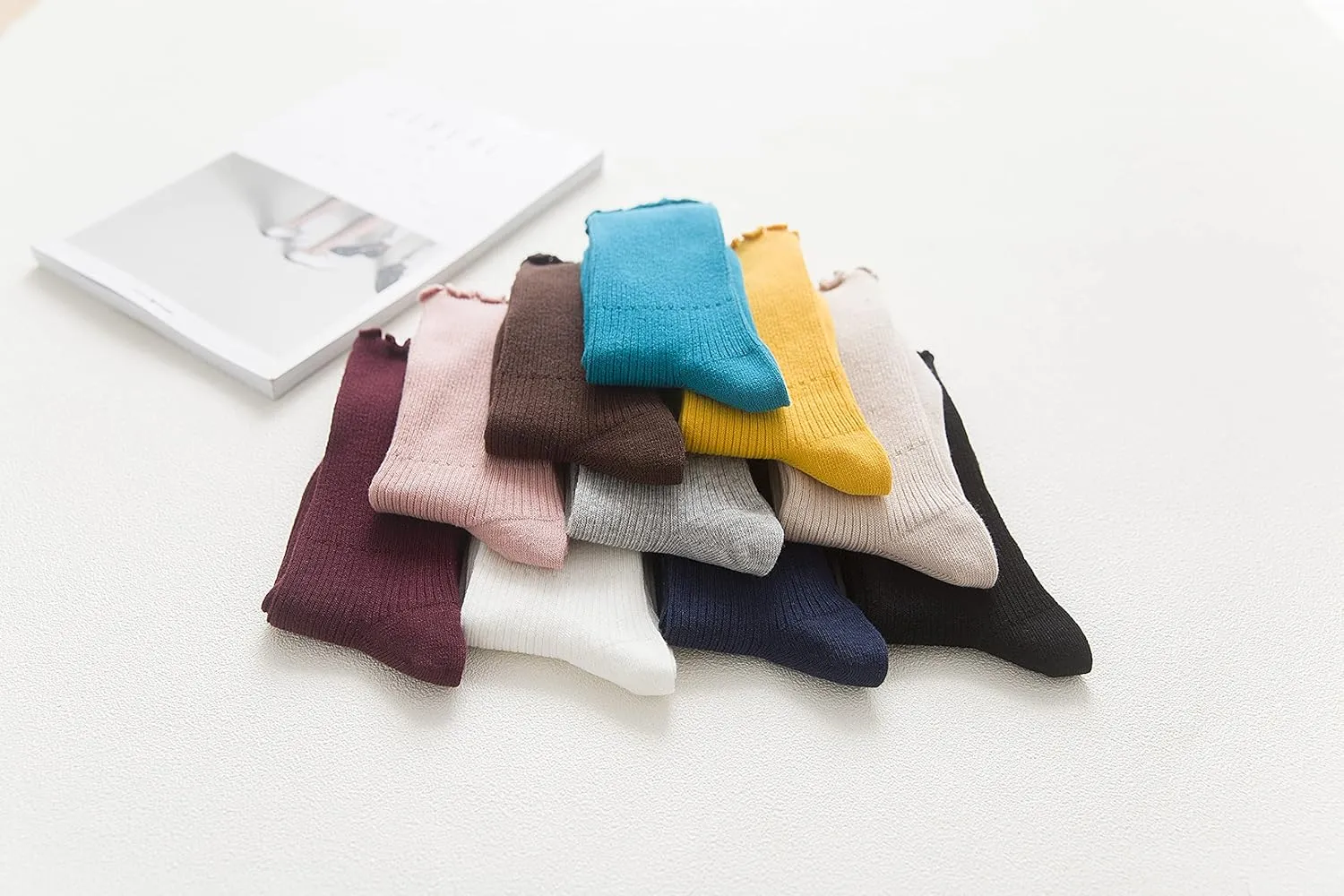 Women Ankle Socks, Super Soft Lolita Ruffle Turn-Cuff Striped Double Needle Combed Cotton Socks 3 Pairs