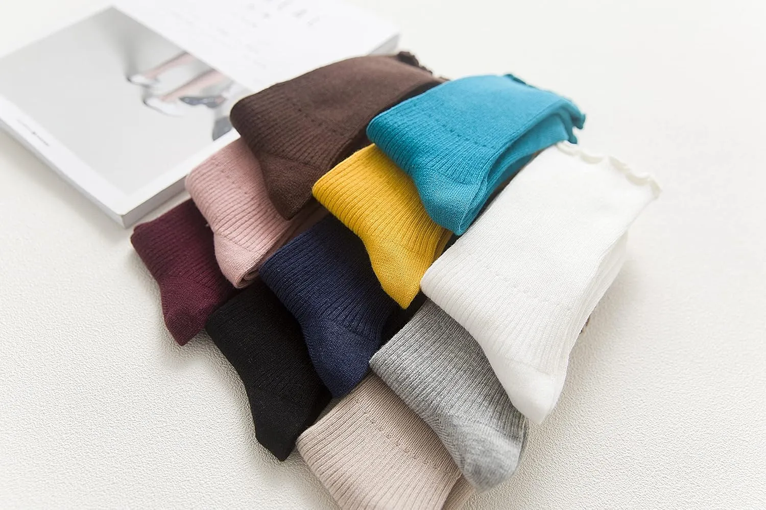 Women Ankle Socks, Super Soft Lolita Ruffle Turn-Cuff Striped Double Needle Combed Cotton Socks 3 Pairs