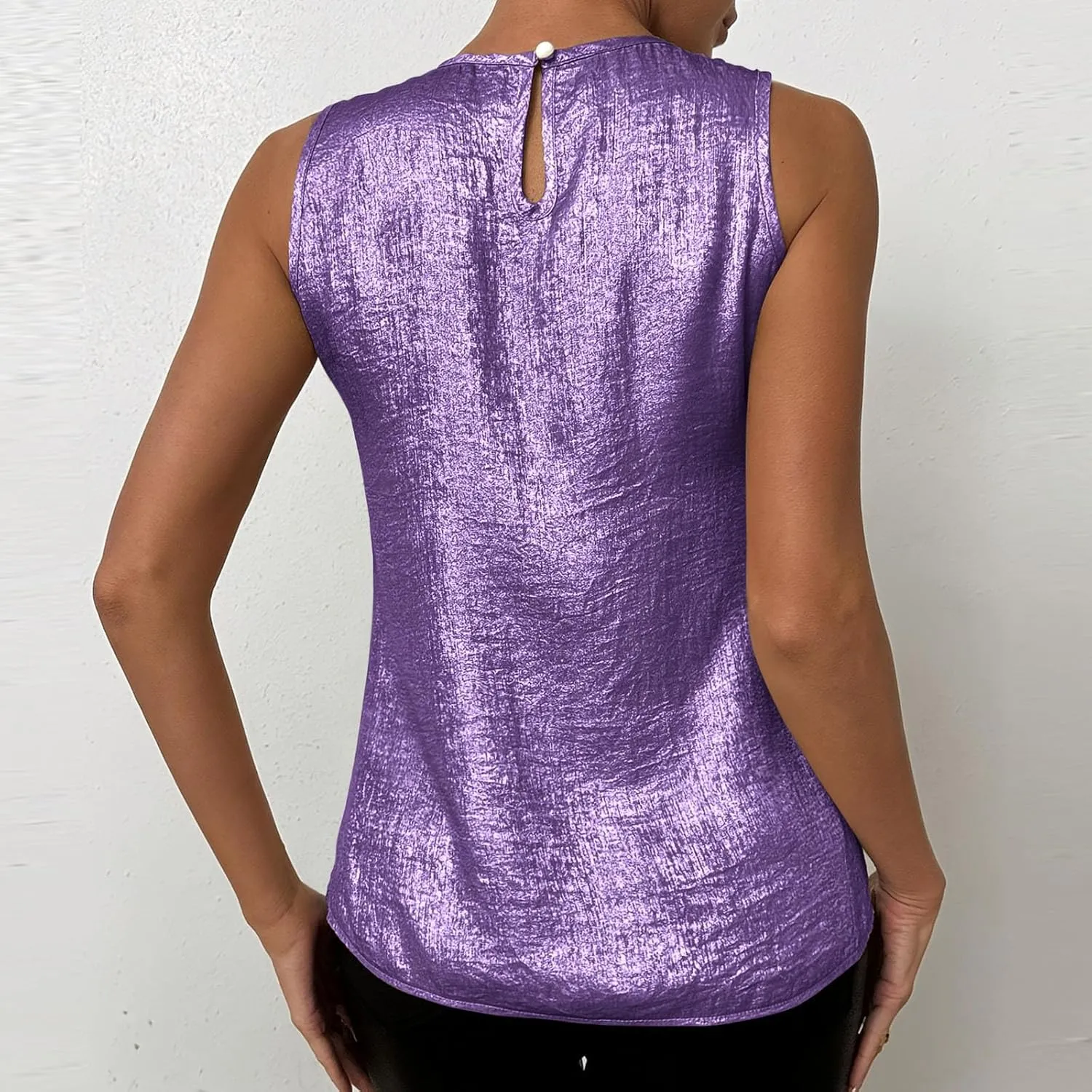 Women's Camisole Mock Neck Sleeveless Basic Cami Tops Back Keyhole Sexy Tank Shirts Loose Fit Shiny Blouses