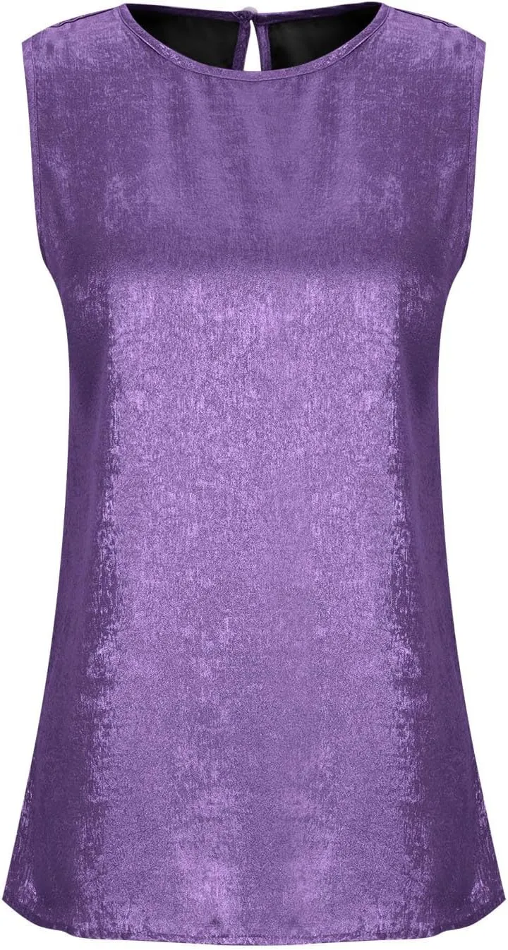 Women's Camisole Mock Neck Sleeveless Basic Cami Tops Back Keyhole Sexy Tank Shirts Loose Fit Shiny Blouses