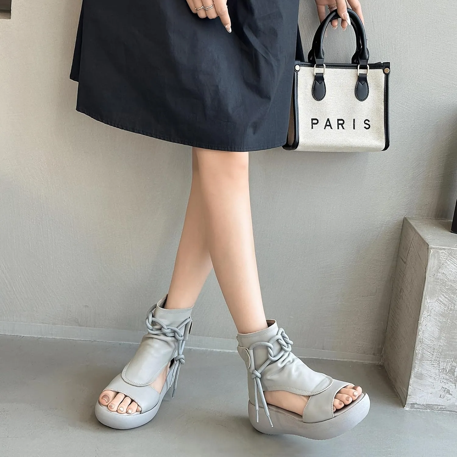 Women's High Top Leather Sandals Open Toe Boot Sandals for Women