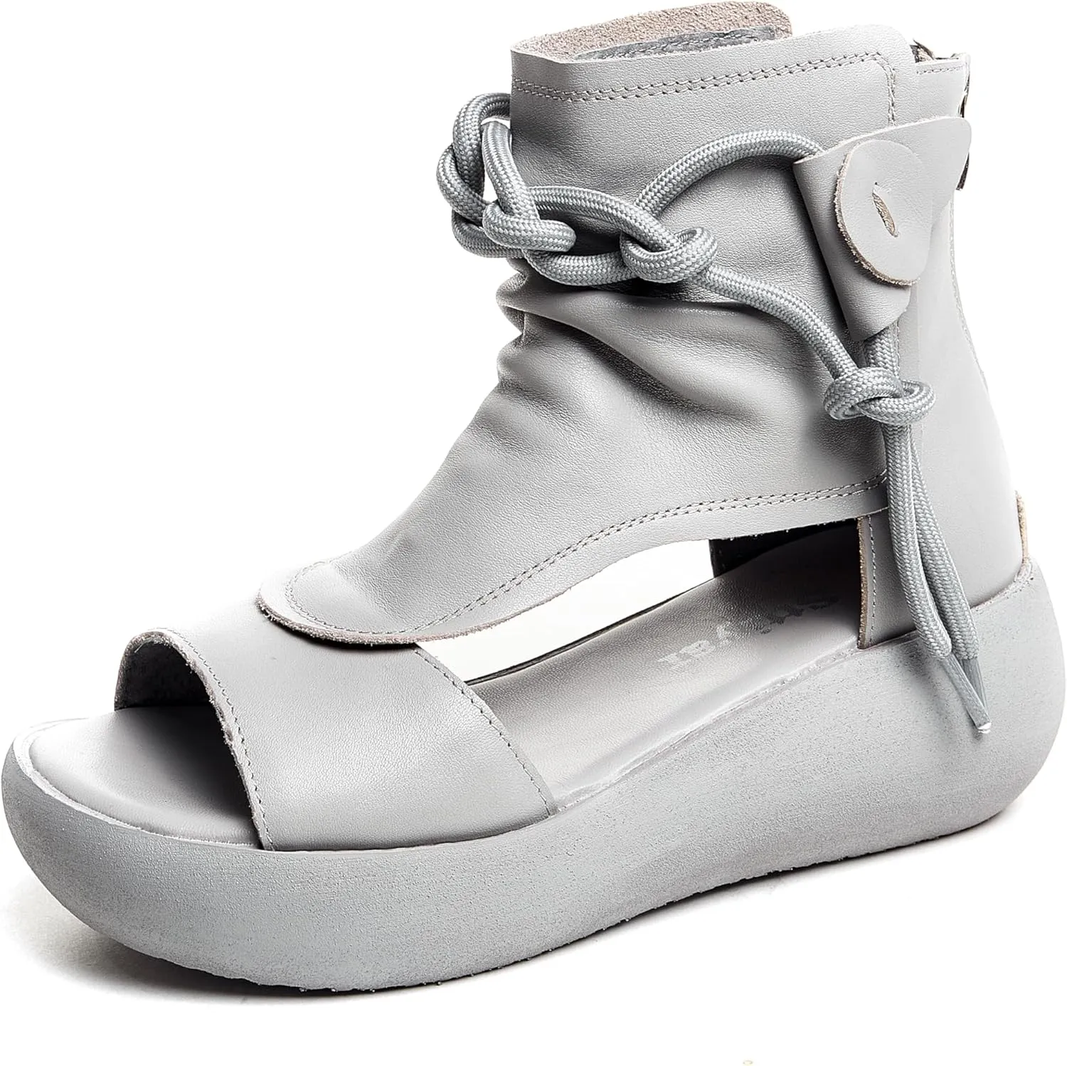 Women's High Top Leather Sandals Open Toe Boot Sandals for Women