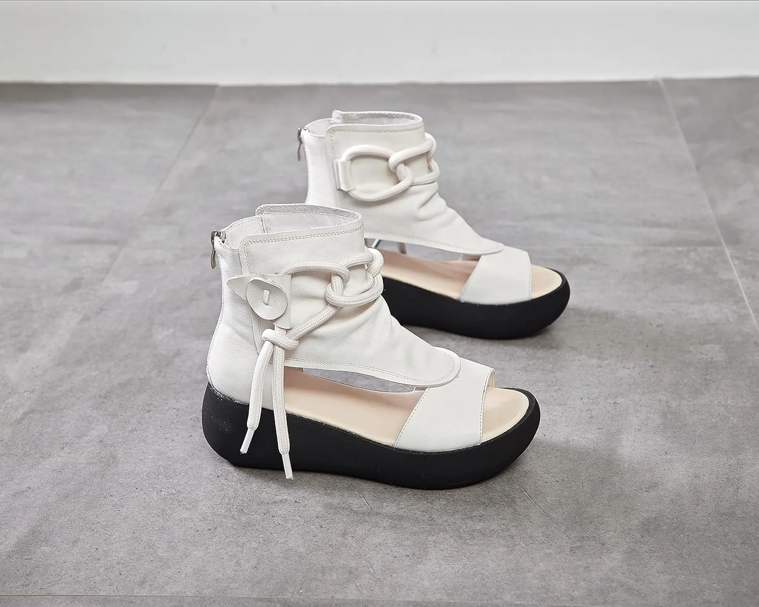 Women's High Top Leather Sandals Open Toe Boot Sandals for Women