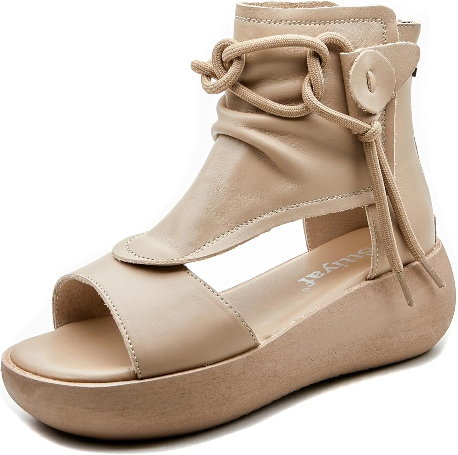 Women's High Top Leather Sandals Open Toe Boot Sandals for Women