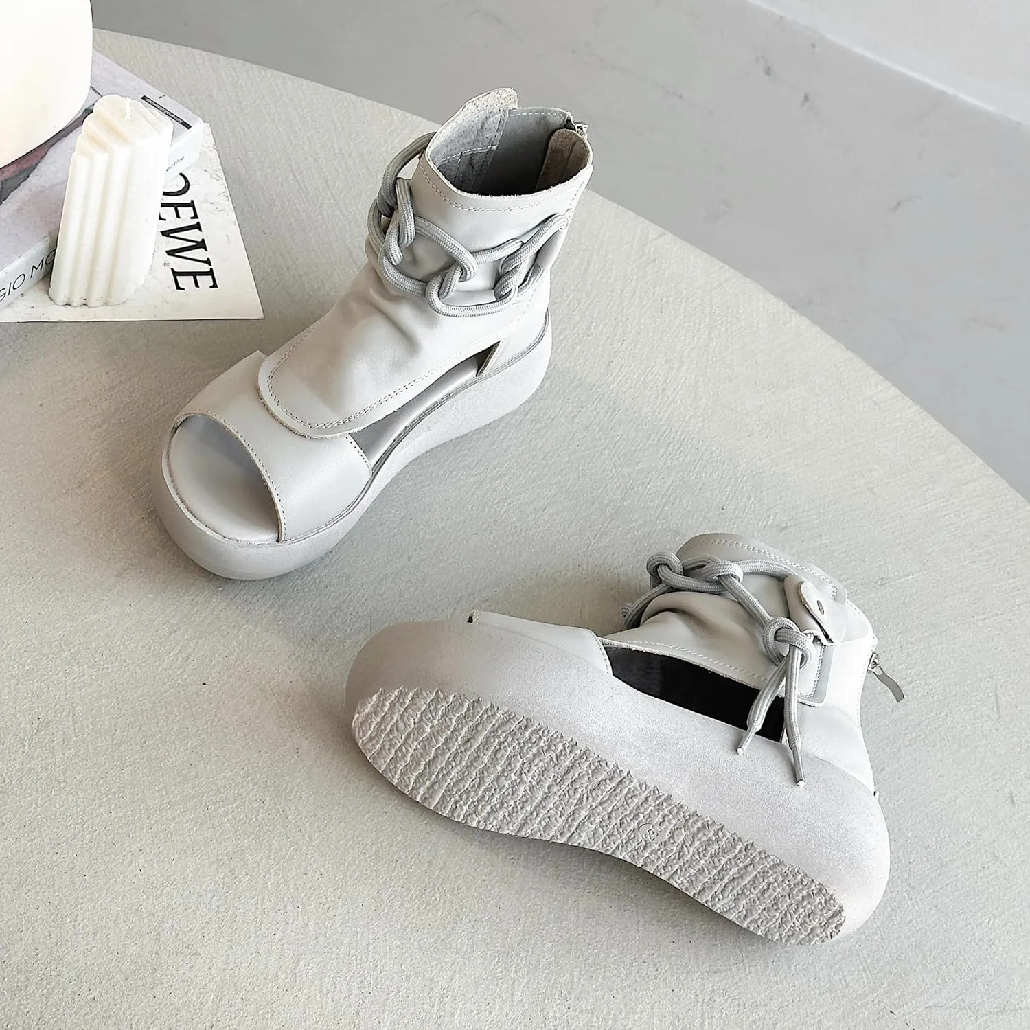 Women's High Top Leather Sandals Open Toe Boot Sandals for Women