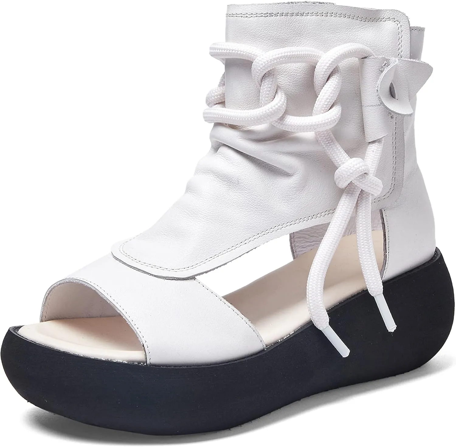 Women's High Top Leather Sandals Open Toe Boot Sandals for Women
