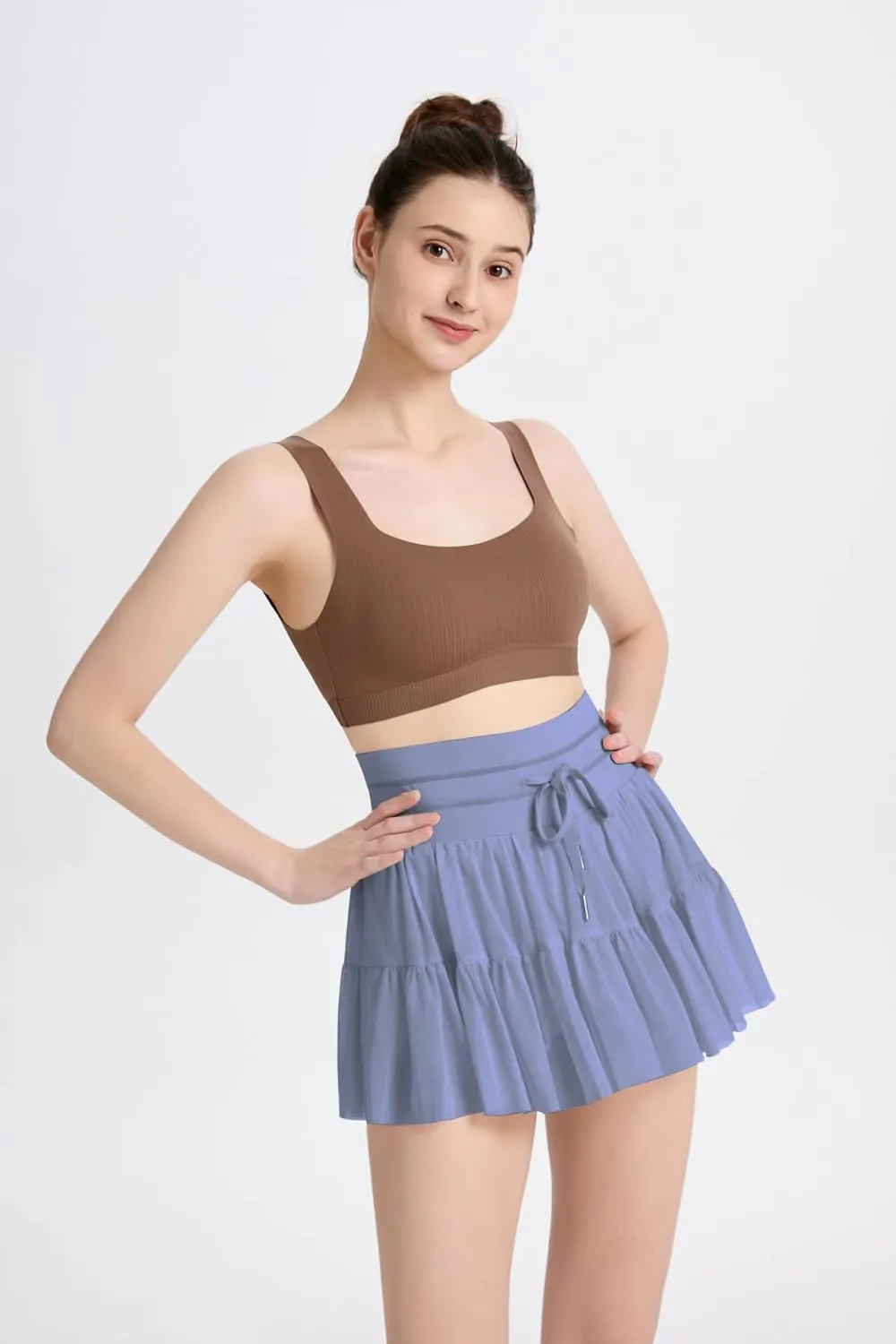 Women's Mini Pleated Skirt High Waisted Ruffle Tennis Skirts Sports Skater Running Skorts with Shorts Pockets