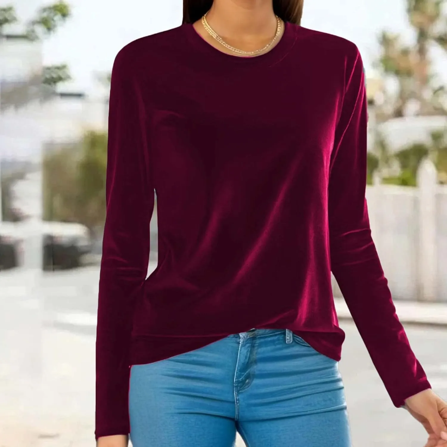 Women's Velour Sweatshirts Crewneck Long Sleeve Casual Pullover Winter Fall 2024 Holiday Soft Warm Shirts Velvet Tops