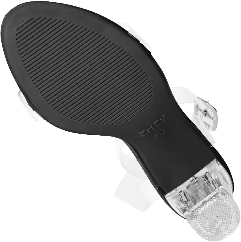 ZriEy Women's Clear Heels Chunky Block Mid High Heeled Sandals Open Toe Transparent Ankle Strap Dress Pump Shoes for Women in Daily Wear Party Wedding