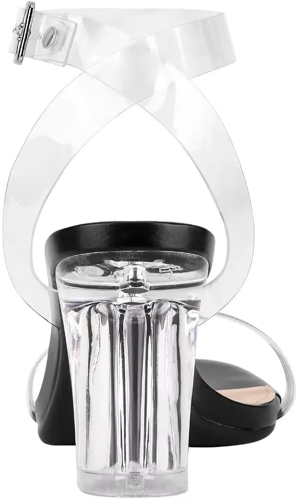 ZriEy Women's Clear Heels Chunky Block Mid High Heeled Sandals Open Toe Transparent Ankle Strap Dress Pump Shoes for Women in Daily Wear Party Wedding