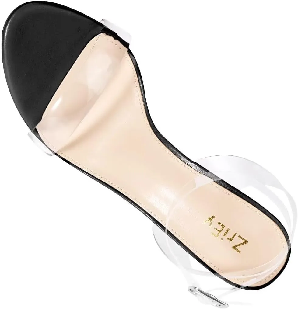 ZriEy Women's Clear Heels Chunky Block Mid High Heeled Sandals Open Toe Transparent Ankle Strap Dress Pump Shoes for Women in Daily Wear Party Wedding