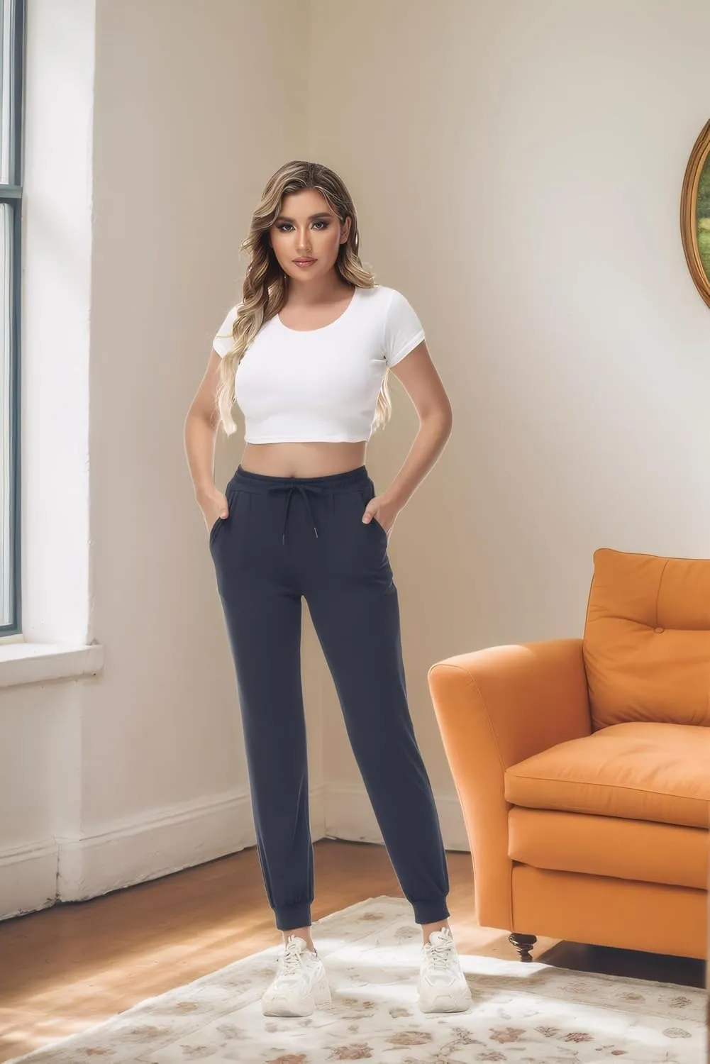 ZTN Women's Drawstring Joggers Track Pants Athletic Workout Hiking Sweatpants Casual Lightweight Tapered Cuff Scrub Pants